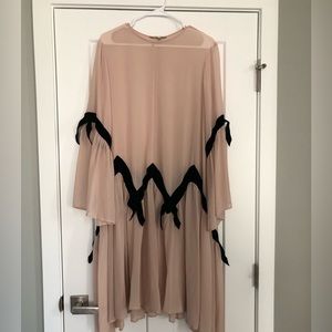 For Love and Lemons Long flowy sheer dress with Black Velvet Bows and Trim
